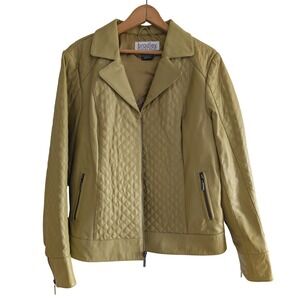 Bradley Bayou Womens Genuine Leather Quilted Moto Jacket Green Size L